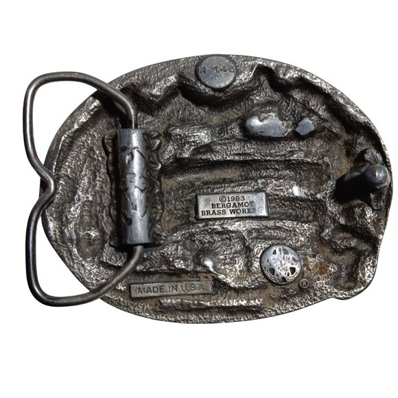 Vintage Western Cowboy Belt Buckle 1983 Bergamont Brass Works Proud Veteran - Picture 2 of 5